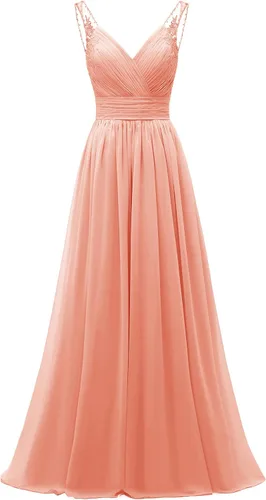 Vestidos de dama de honor de encaje de gasa largos para mujer, cuello en V, plisados, tirantes de tul acampanados, vestidos de graduación, noche,