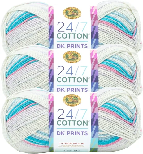 Miniatura 27 de Lion Brand Yarn Estampados DK de algodón 24/7, hilo para tejer, ganchillo y manualidades, azul, paquete de 1 Cotton Yarn for Knitting, Crochet