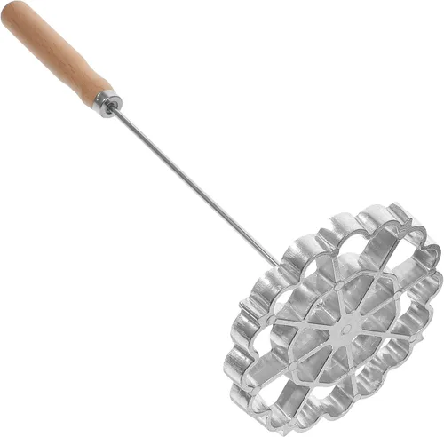 Kichvoe Bunuelos - Molde con mango – Moldes de rosetas de gofres de aleación de aluminio – Juego de cucharas de hierro con roseta desmontable de 12