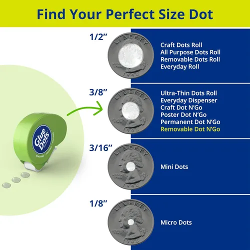 Miniatura 5 de Glue Dots, Dispensador de puntos extraíbles Dot N' Go, doble cara, 3/8 pulgadas, 0.38 pulgadas, 1200 puntos, cinta adhesiva para manualidades