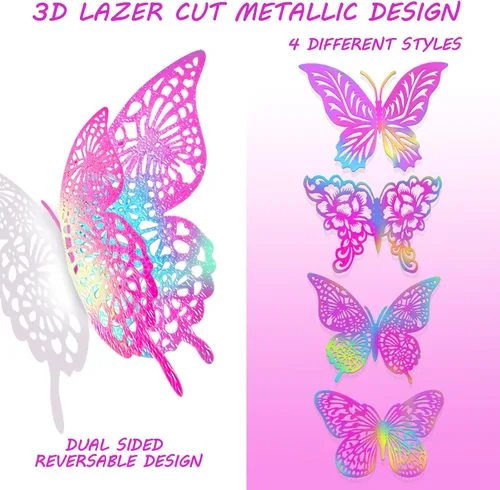Miniatura 4 de Decoración de pared de mariposa dorada 3D de 3 tamaños y 4 estilos, decoraciones de fiesta de mariposas, decoraciones de pasteles, calcomanías
