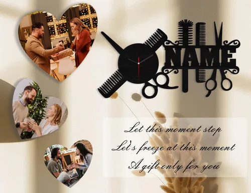 Miniatura 2 de Reloj de pared de madera con nombre único personalizado personalizado para salón de belleza, decoración de estudio de peluquería para peluquería