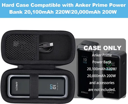 Miniatura 6 de Estuche de viaje rígido Khanka de repuesto para banco de energía portátil Anker Prime, 20100mAh 220W(A110B) /20000mAh,200W(A1336), solo estuche Negro