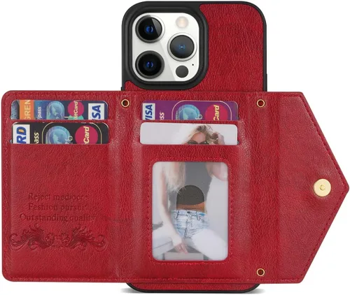 Miniatura 8 de Cartera con cremallera compatible con iPhone 14 Pro Max, funda cruzada con correa para mujer, tarjetero y cordón de 6.7 pulgadas, función atril