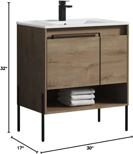 Miniatura 2 de Blossom Turin - Mueble de baño de roble Classik de 24 pulgadas con fregadero acrílico, gabinete independiente minimalista de madera, diseño moderno