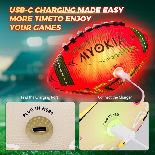 Miniatura 8 de Regalo de cumpleaños de fútbol americano con luz recargable RGB, fútbol americano que brilla en la oscuridad con bomba y cable USB, tricolor