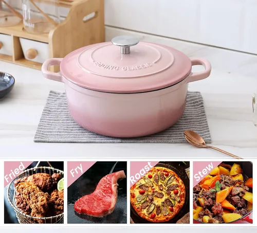 Miniatura 6 de EDGING CASTING Horno holandés cubierto de hierro fundido esmaltado de 5.5 cuartos de galón con doble asa, hornos holandeses con tapa para hornear