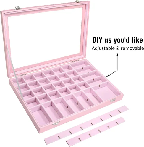 Miniatura 6 de Bandeja organizadora para joyas, caja organizadora de 48 rejillas para joyas, caja organizadora con tapa transparente, anillos, aretes, collares