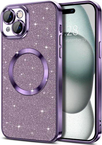 Miniatura 68 de Hython Funda para iPhone 13 Pro Max con purpurina, fundas magnéticas transparentes para teléfono con protector de lente de cámara
