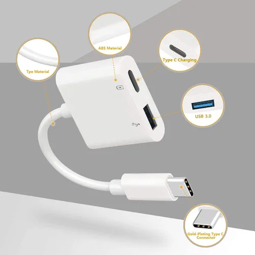 Miniatura 4 de Adaptador USB C OTG con alimentación, 2 en 1 USB C a USB hembra con adaptador de carga PD de 60 W compatible con iPhone 17/16/15, iPad Pro/Air 6