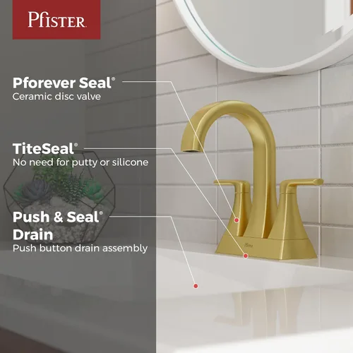 Miniatura 2 de Pfister Bruxie LF048BIEBG - Grifo de lavabo de baño, centro de 4 pulgadas, 2 asas, 3 agujeros, certificado NSF, acabado dorado cepillado, LF048BIEBG