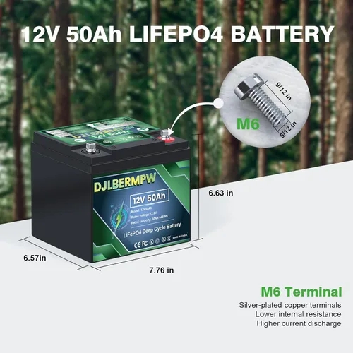 Miniatura 3 de Batería LiFePO4 de 12V 50Ah Batería de litio de 12V 50Ah, más de 4000 ciclos profundos Baterías de litio marinas con BMS integrado de 50A 640Wh