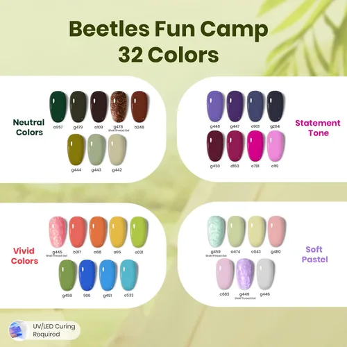 Miniatura 14 de Beetles - Kit de esmalte de uñas de gel con luz UV – 80 piezas de encantamiento de color, kit de uñas de gel de 55 colores con capa base de todo
