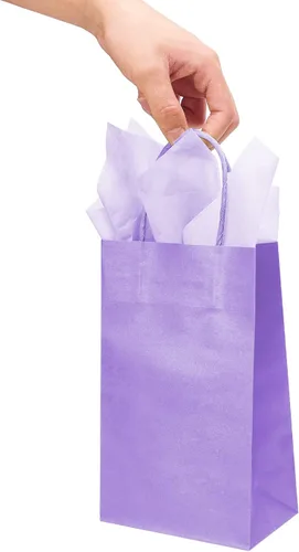 Miniatura 6 de DjinnGlory Paquete de 24 pequeñas bolsas de regalo de papel lavanda morado con asas de 9 x 5.5 x 3.15 pulgadas y 24 papel de seda para negocios