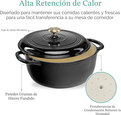 Miniatura 5 de Best Choice Products - Horno holandés redondo de hierro fundido esmaltado de 6 cuartos de galón, utensilios de cocina pretratados de alta