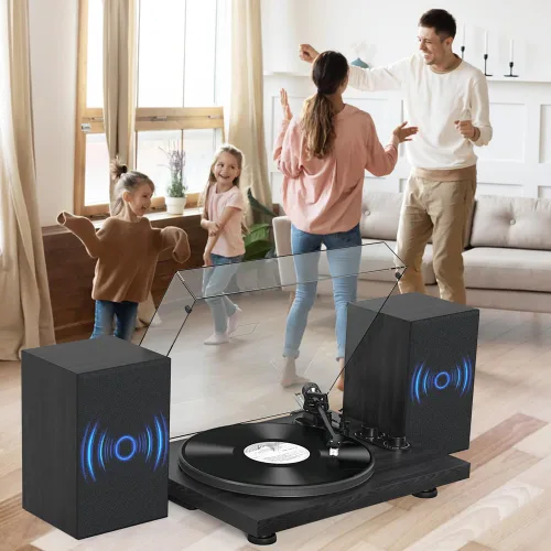Miniatura 7 de Udreamer Tocadiscos de vinilo, giradiscos con altavoces de 40W, entrada y salida Bluetooth y grabación USB, tocadiscos LP vintage con cartucho