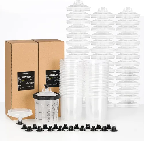 Miniatura 10 de InoKraft Copa para Pistola de Pintura Desechable, Kit Mini de 6 Onzas (180ml) con 6 Copas y Tapas, 1 Copa Rígida con Anillo Retenedor, 3 Tapones