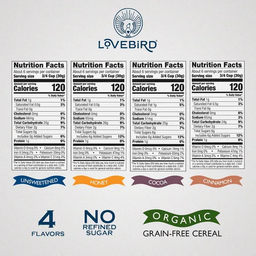 Miniatura 2 de Lovebird Variedad de cereales sin gluten, paquete de 3 cereales orgánicos sin cereales, sin lácteos, sin azúcar, sin refinado, bocadillos saludables