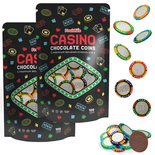 Miniatura 10 de Fichas de póker de casino Fruidles, monedas de chocolate con leche belga, productos lácteos certificados Kosher, sin OGM (paquete de 100)