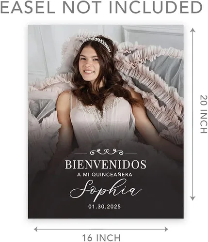 Miniatura 5 de Andaz Press Letrero de bienvenida de quinceañera grande personalizado, Art Deco Bienvenidos de 16 x 20 pulgadas, lienzo premontado para fotos
