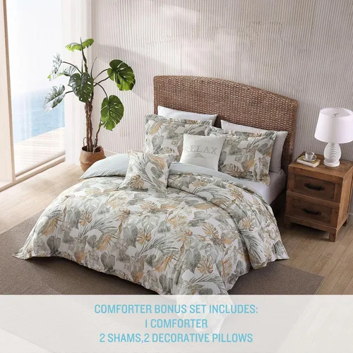 Miniatura 3 de Tommy Bahama - Juego de funda de edredón tamaño Queen, ropa de cama de algodón suave con fundas a juego, juego de ropa de cama tropical con reverso