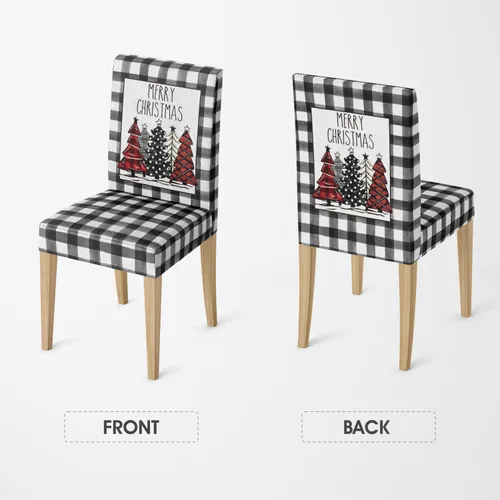 Miniatura 5 de Horaldaily 4 fundas para sillas de comedor de Navidad, diseño de árboles de búfalo negro, elástico, extraíble, lavable, protector de silla