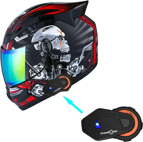Miniatura 12 de 1Storm - Casco de cabeza completa para motocicleta, diseño de calavera mecánica HJDJ11