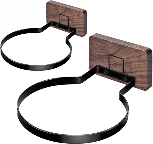 Miniatura 15 de Soporte de pared para baloncesto VIVTOB, soporte de pared para pelota de 7 pulgadas con base de madera maciza de nogal negro y anillo de metal