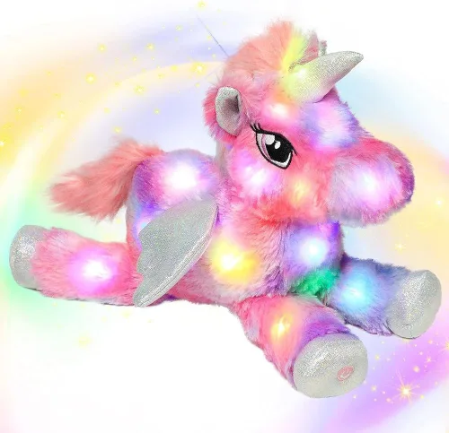 Miniatura 16 de Hopearl Unicornio de peluche con luces LED, flexible, con luces de noche que brillan en la oscuridad, para festival, cumpleaños, niños pequeños