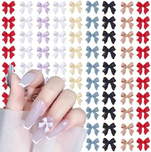 Juego de 155 dijes de uñas 3D con nudo de lazo, coloridas decoraciones de uñas de resina para uñas acrílicas, consejos de manicura de bricolaje,