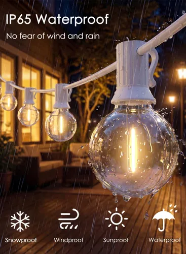 Miniatura 5 de SUNSGNE - Cadena de luces LED G40 de 25 pies para exteriores, luces blancas para patio con 25 bombillas LED transparentes y a prueba de roturas