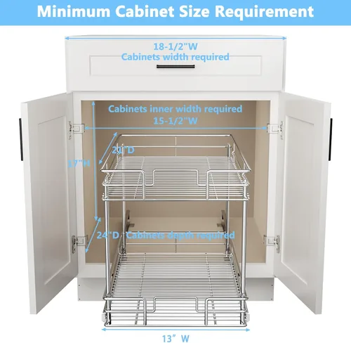 Miniatura 3 de LOVMOR Organizador de gabinete extraíble de 2 niveles, 14 pulgadas de ancho x 21 pulgadas de profundidad, cajón extraíble cromado para gabinete Plata