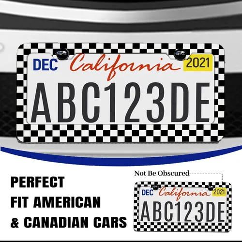 Miniatura 4 de Marco de matrícula de cuadro ajedrezado en blanco y negro, soporte de matrícula con bandera de carrera a cuadros para accesorios de automóvil