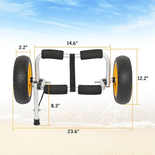 Miniatura 6 de Bonnlo Kayak - Remolque plegable de aluminio para kayak con neumáticos sólidos de 10 pulgadas, carrito de ruedas universales para kayaks, carrito