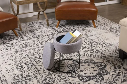 Miniatura 6 de BIRDROCK HOME Taburete otomano de almacenamiento de lino gris con base de patas de metal negro, reposapiés acolchado suave y compacto, reposapiés