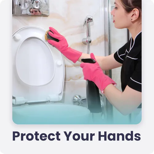 Miniatura 5 de Guantes para lavar platos, guantes de goma, guantes de cocina amarillos, guantes largos para protección de manos y trabajo Rosado