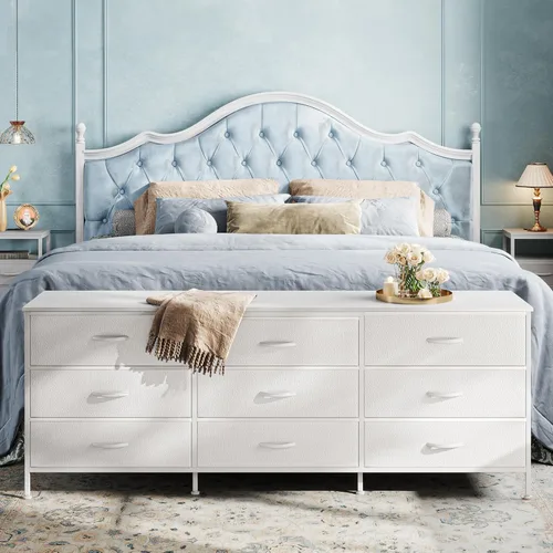 Miniatura 2 de Huuger Cómoda de 63 pulgadas para dormitorio, cómoda para armario con 9 cajones de tela, soporte de TV grande para TV de 55, 65, 70 pulgadas, centro