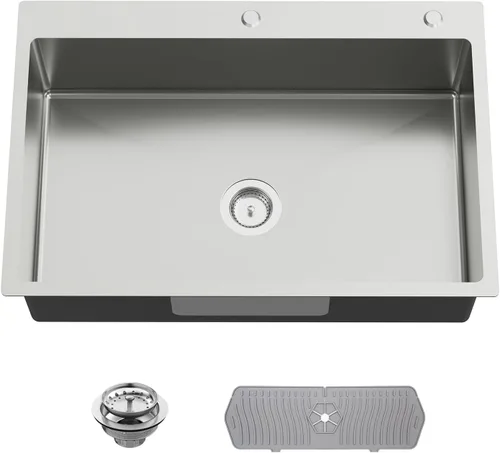 Miniatura 13 de Fregadero Negro de Cocina y Bar, Fregadero de Cocina de Acero Inoxidable de 15 x 17 Pulgadas para Empotrar, Fregadero de Bar Moderno de Un Solo