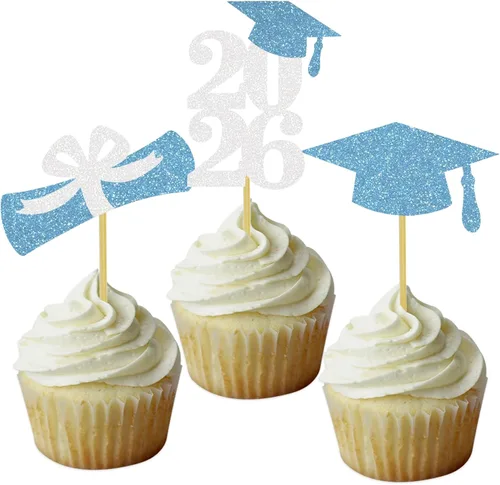 Miniatura 16 de Decoración para cupcakes de graduación, decoración de fiesta de graduación, selecciones de alimentos, felicitaciones, tapa de diploma con purpurina