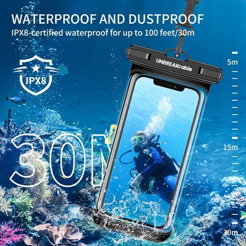 Miniatura 2 de UNBREAKcable Funda impermeable para teléfono, paquete de 2 fundas impermeables IPX8 para iPhone 17, 16, 15, 14, 13, 12 Pro Max, Samsung S25, S24
