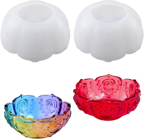 Miniatura 8 de Paquete de 2 moldes de resina para cuencos de flores, moldes de velas para bandeja de manualidades, moldes de silicona de loto para bricolaje, caja
