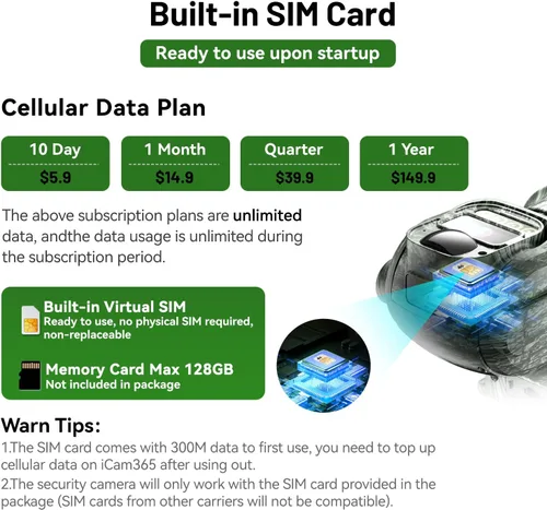 Miniatura 6 de Cámara de seguridad celular solar 4G LTE para exteriores, alimentación de batería, cámara inalámbrica sin WiFi con plan de suscripción de tarjeta