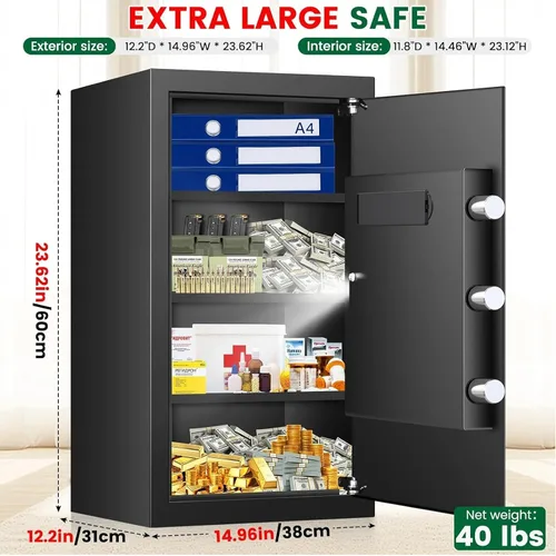 Miniatura 3 de 5.1 Cuft - Caja fuerte grande para el hogar, resistente al agua y al fuego, con teclado digital y cerradura de llave, cajas fuertes de seguridad