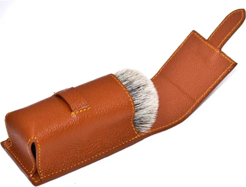 Miniatura 2 de Parker - Funda de piel auténtica para cepillo de afeitado de viaje, color marrón sillín, funda protectora hecha a mano para cepillos de afeitado