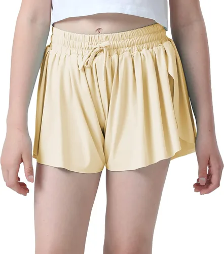Miniatura 3 de Pantalones cortos fluidos con diseño de mariposa para niñas, pantalones cortos deportivos para niños pequeños y jóvenes con forro 2 en 1