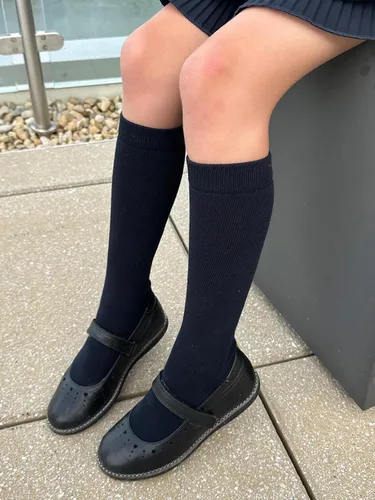 Miniatura 4 de COTTON DAY Paquete de 3 calcetines de vestir unisex para niños y niñas, uniformes de escuela secundaria, sin costuras, negro, blanco, azul marino