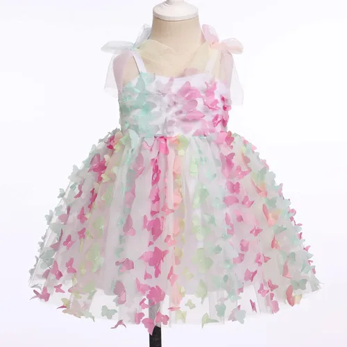 Miniatura 3 de ODASDO Vestido de fiesta de cumpleaños para niñas pequeñas, con lazo, tirantes delgados, tutú de tul, vestido de princesa, concurso de fiesta