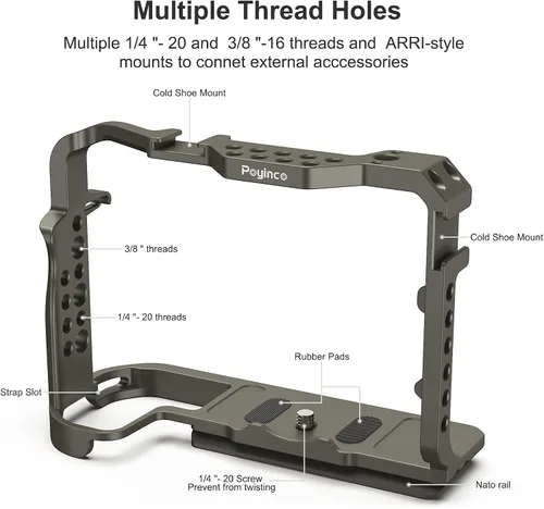 Miniatura 2 de Jaula R5 / R5 C / R6 para Canon R5 R6 R5 C, estabilizador de plataforma DSLR de aleación de aluminio con zapata fría, agujeros roscados de 1/4