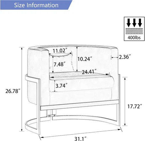 Miniatura 2 de Alunaune - Sillón tapizado de terciopelo con diseño Accent, sillas Barrel modernas para sala de estar, sofá de salón estilo Tub Bucket, silla