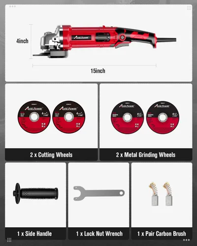 Miniatura 9 de AVID POWER Amoladora Angular de 4-1/2 Pulgadas 8.0 Amperios 1000W Herramienta Amoladora Eléctrica de 7 Velocidades Variables Amoladora de Metal, Rojo
